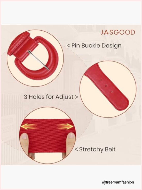 Vintage Stretchy Wide Waist Belt with Chunky Buckle, Fits 28-45 Inches